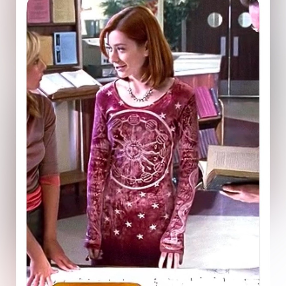 Willow Buffy Inspired Teal Velvet Maxi Dress Zodiac Celestial Design S/M - Picture 6 of 6